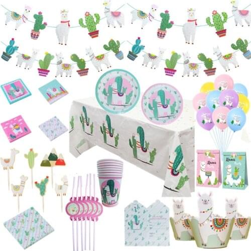 Alpaca tableware Birthday Party Decor Llama Paper Plates Cups Napkins Cake Topper for Kids Happy Birthday Party Decor Supplies