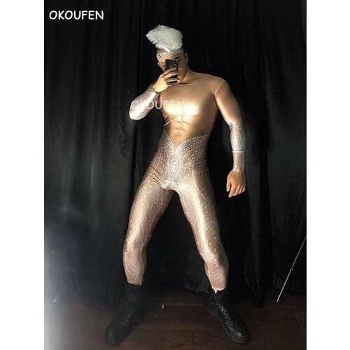 Bar ds night club simulation fake muscle white christmas costume sexy baroque muscle jumpsuit