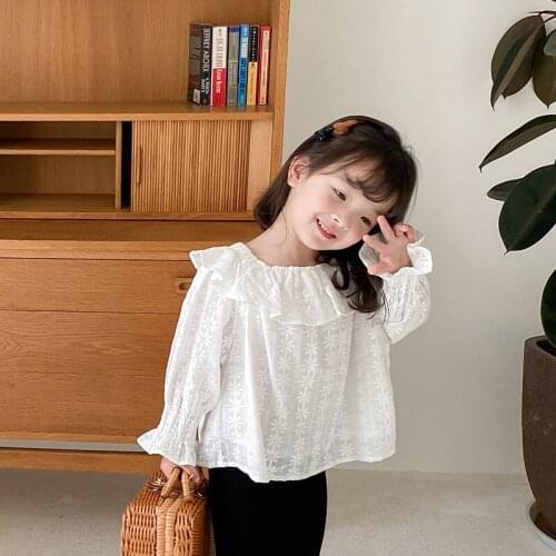 Menoea Baby Girls Korean Fashion Blouses Spring Autumn Lace Flowers Princess Shirts Full Sleeve Children Top Clothes 1-7 Years