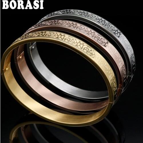 Rose Pattern Bangle Fashion Gold Color Eternity Love Carving Bracelet Gold Bangle Female Models Buckle Brand Jewelry For Women