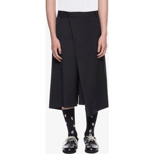 Mens new large size loose casual hair stylist diagonal cut trousers asymmetrical shape mens trousers loose wide legs dark