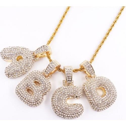 Bubble initial letters name charm pendant gold silver color rope chain hip hop necklace men women rapper jewelry drop shipping