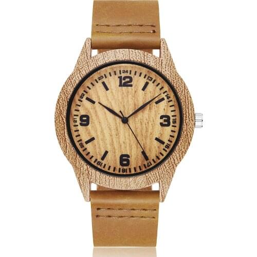 Fashion Wood Watches Women Men Quartz Wristwatches Casual Wooden Color Leather Strap Watch Reloj Mujer Women Watch Montre Homme