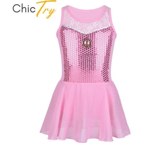 ChicTry Kids Girls Sequined Ballet Gymnastics Leotard Children Ballet Tutu Dress Figure Skating Stage Performance Dance Costumes