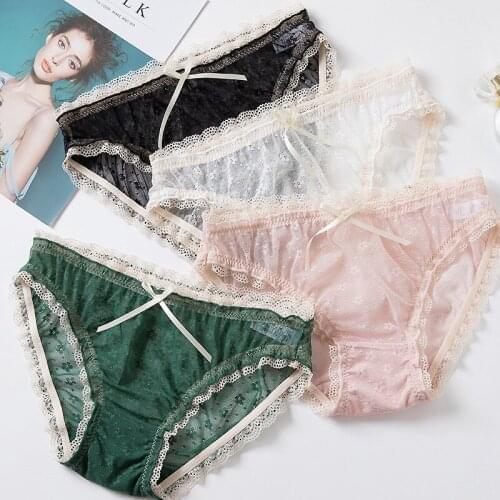 Flower Sexy Women Panties Lace Briefs Transparent Underpants Lingerie Temptation Summer Low-waist Female Underwear
