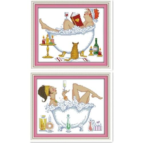 European style bathing beauty leisurely life beautiful picture hand embroidery cross stitch furniture decoration hanging picture