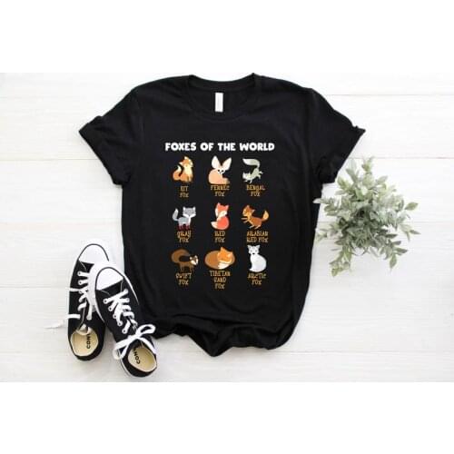 Foxes Of The World kawaii T-shirt harajuku Women Cotton O Neck Shirt Fashion Print T-shirt Casual Short Sleeve Female Tops y2k