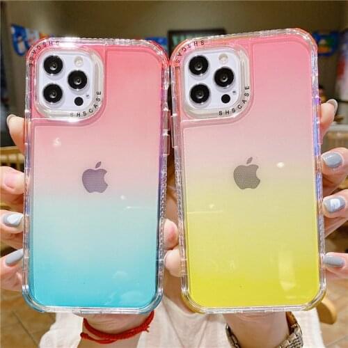 Gradient Transparent Shockproof Phone Case For iPhone 11 12 Pro Max 12 Mini 12 11 Pro Clear Bumper Back Cover For iPhone 11 12