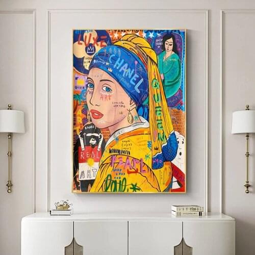 Graffiti Wall Art Girl with A Pearl Earring Canvas Painting Posters and Prints Street Wall Art Picture Cuadros Home Room Decor