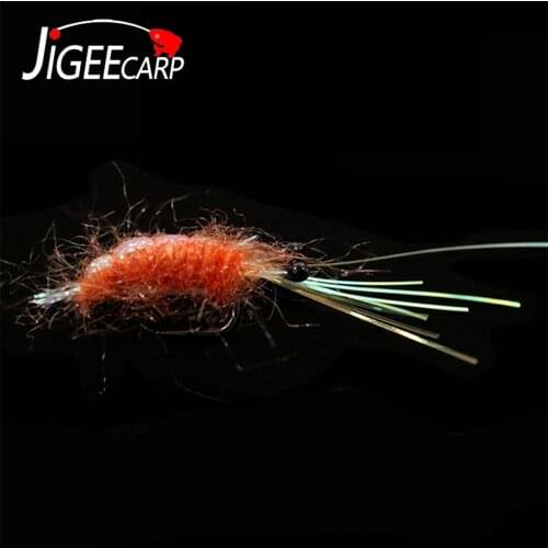 Jigeecarp 5pc #6 Fish Lure Sinking Shrimp Fly Artificial Prawn Saltwater Fishing Flies Shrimps Prawn Bait For Freshwater Fishing