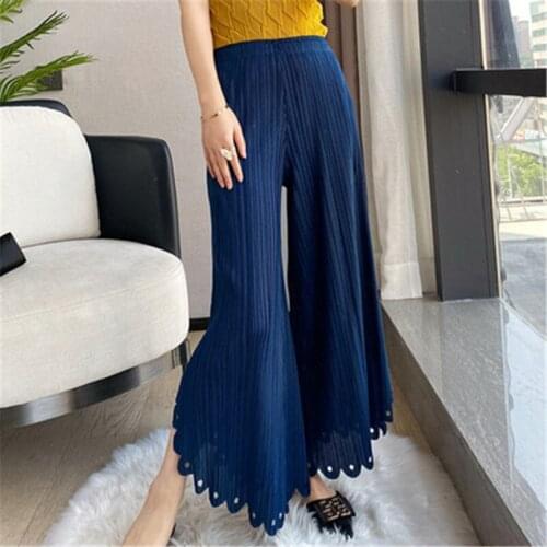 Miyake wide-leg pants womens summer high waist drape straight loose and thin 2021 new solid color large size white trousers