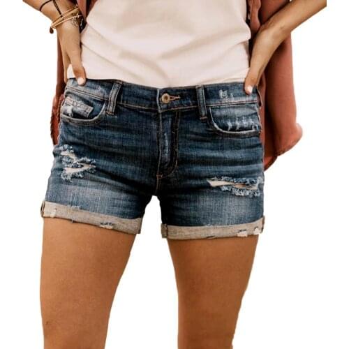 Fashion Women Button Jeans Ripped Holes Pockets Slim Denim Shorts Hot Pants Casual Female Loose Fit shorts шорты женский 2021