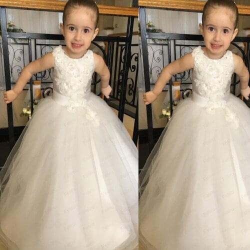 Cheap Flower Girl Dresses Princess Crew Neck Appliques Beads With Belt Long Kids Formal Communion Gowns Birthday Party Wear