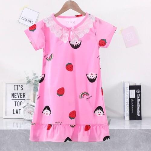 New Summer Cotton Nightdress Nighty For Girls Fashion Nightwear Nightshirt Kids Nightgowns Childrens Pajamas Dress + Headband