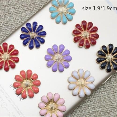 19 MM 50Pcs/Lot Decor Rhinestone Buttons For Craft Candy Colors Flower Shaped Alloy Button For Baby Hair Accessories MYQB016