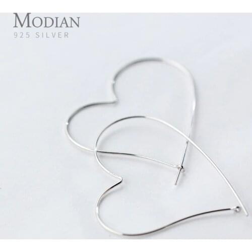 MODIAN Hot Sale Fashion Simple Charm Hearts Earrings 925 Sterling Silver Classic Big Hoop Earrings For Women Wedding Jewelry