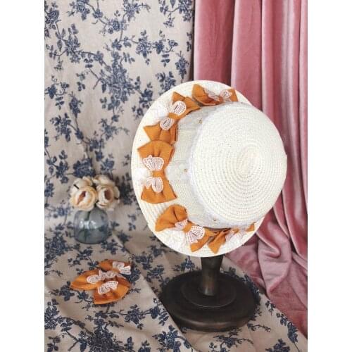 Pumpkin Ginger Bow Lace Summer Strawhat Lovely Mori Gi Pumpkin Ginger Bow Lace Summer Strawhat Lovely Mori Girl Lolita Flat Cap