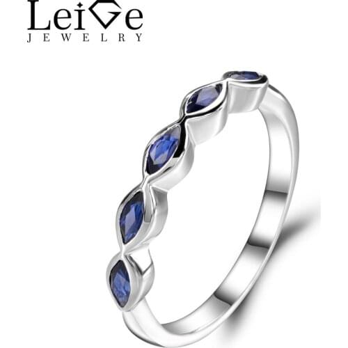 Leige Jewelry Wedding Ring Band for Women 925 Sterling Silver Sapphire Engagement Ring Marquise Cut Gemstone