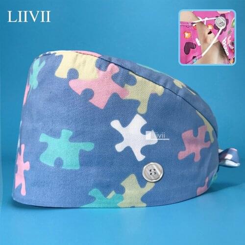 Unisex Scrubs Women Caps Pet Grooming Doctor Nursing Caps Floral Printing Beautician Scrub Work Hats Nurse Accessories Wholesale