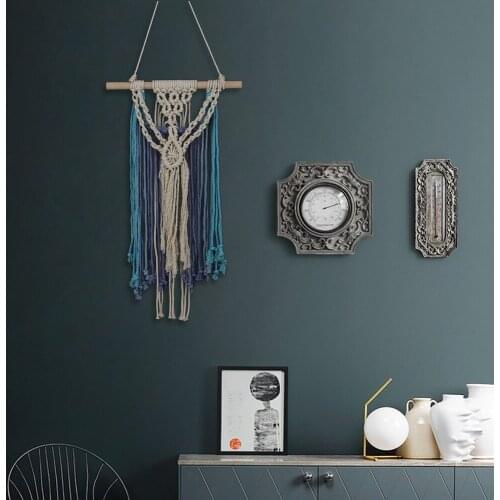 Hanging Bohemian Macrame Woven Handmade Tapestry Knitting Wall Tapisserie Blue Yellow Home Decoration Craft Wedding Gift