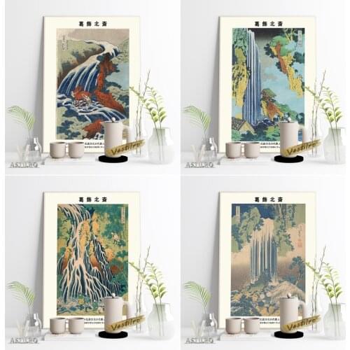 Katsushika Hokusai Waterfalls Various Provinces Exhibition Museum Poster Japan Ukiyo-E Vintage Art Canvas Painting Home Decor