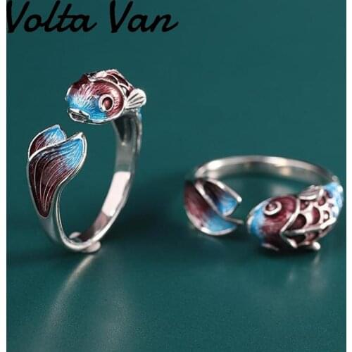Volta Van Women Rings 925 Sterling Silver 2021 New Jewelry Burning Blue Koi Fish Trendy Elegant Concise Opening Rings