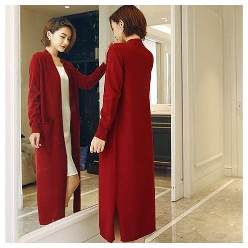 Women 2021 Spring Autumn New Long Cardigan Overcoats Female Loose Sweater Coats Ladies Solid Color Shawl Knitted Jackets T571