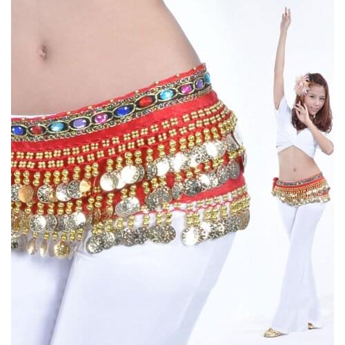 Ladies Girls' Belly Dance Belt Hip Scarf with Gold Coins Dangle