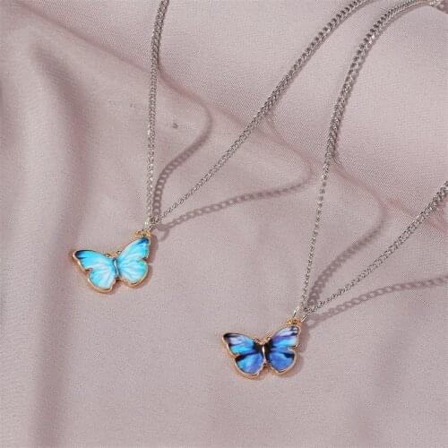 2020 New Purple Blue Butterfly Pendant Necklace for Women Vintage Wedding Necklace Choker Jewelry Accessories