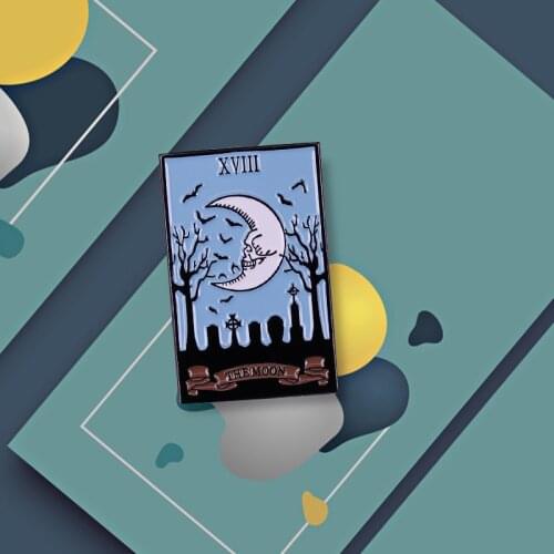 The Moon Tarot Badge the eighteenth trump or Major Arcana card brooch game playing or divination jewelry