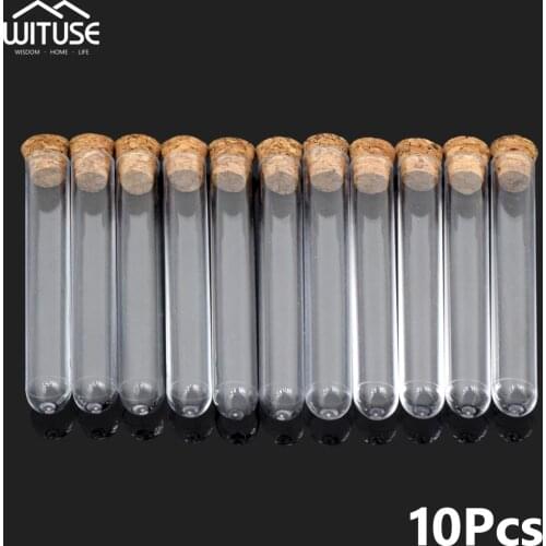 10pcs/lot 20x150mm Plastic Test Tube With Cork flat bottom Transparent Lab Empty Scented tea Drink Candy Storage Tubes