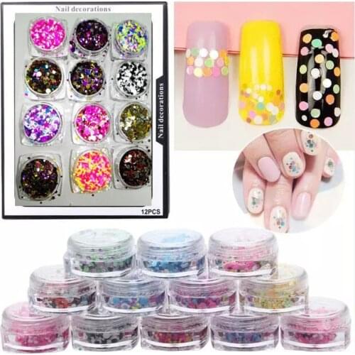 12Box Nail Glitter 1/2/3mm Dots custom mix glitter, round dot confetti glitter, holographic confetti glitter, dot glitter