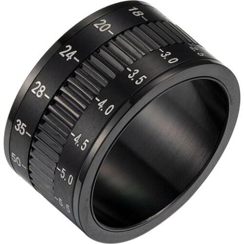 12mm Rotatable Camera Lens Titanium Steel Ring Mens and Womens Jewelry