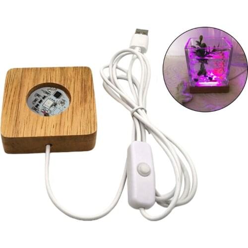 13MC Handmade Square Wooden LED Light Base Night Lamp Base Stand for Crystal Glass Resin Art Dispaly Ornaments Decor
