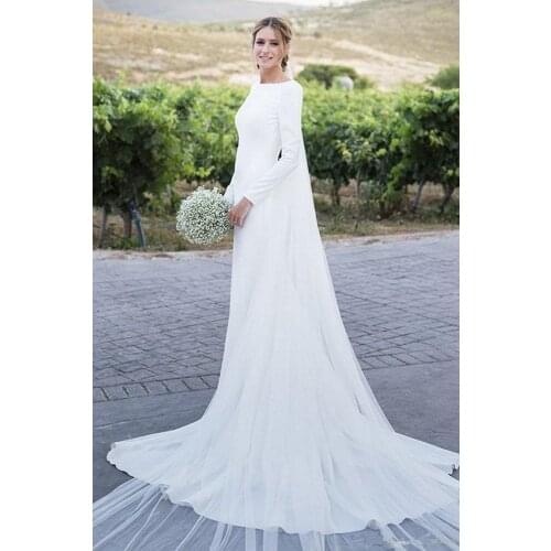 2020 Modest Long Sleeves Bohemia Sheath Wedding Dresses Back Zipper Sweep Train Wedding Bridal Gowns Custom Made