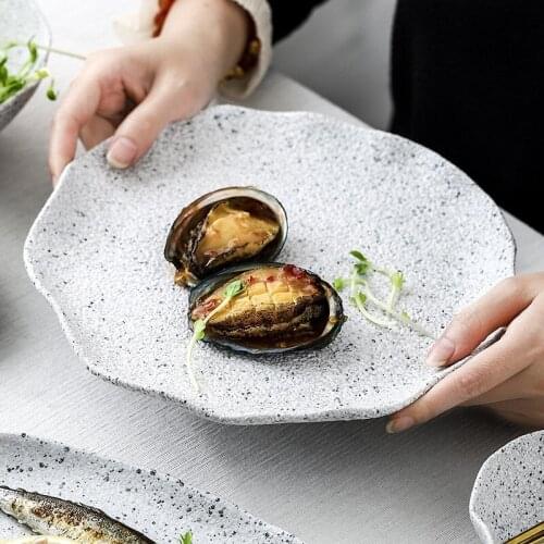 2021 New Nordic Granite Pattern Tableware Creative Ceramic Lotus Leaf Dish Spoon Hotel Rice Bowl Family Tableware Set