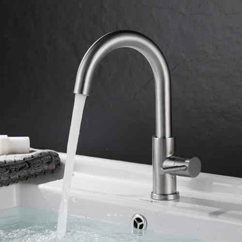 304 Stainless Steel Basin Goose Faucet Bathroom Brushed Single Handle Cold and Hot Mixer Tap Singles