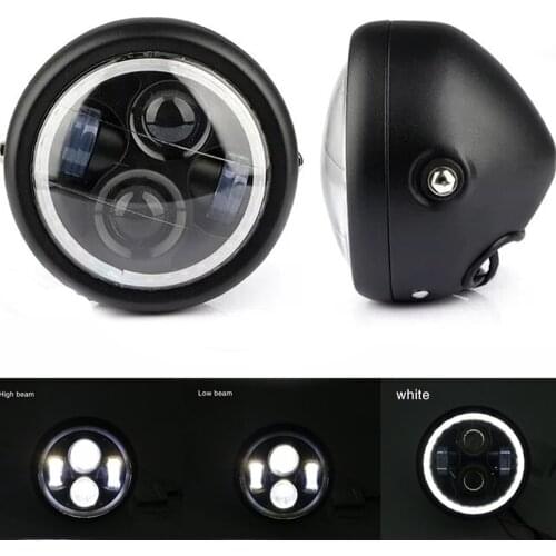 5.75/6.5" Motorcycle LED Headlight HeadLamp Bulb For Sportster Cafe Racer Bobber Motor HeadLamp Bulb DRL With Angel Ring