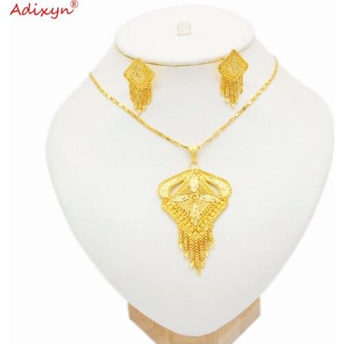 Adixyn Jewelry sets Tassels Earrings Pendant necklace for women 24K Gold Color Dubai Jewelry Indian Party Gifts N08281