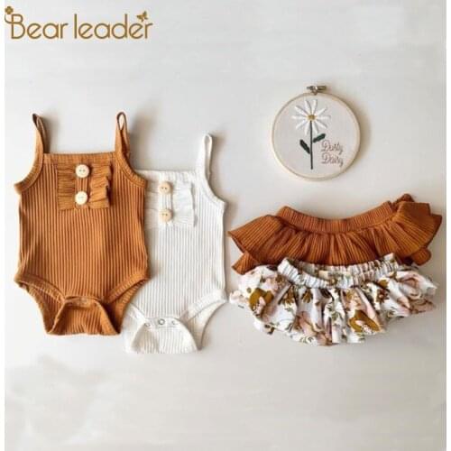 Bear Leader Newborn Baby Fashion Ruffles Clothes Set New Summer Toddler Sleeveless Vest and Shorts Outfits Infant Casual Clothes