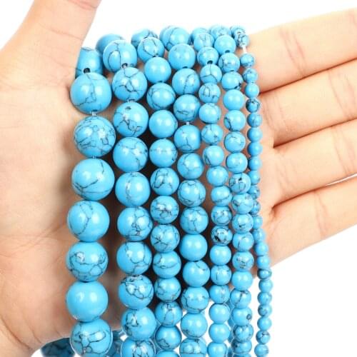 Natural Stone Beads Blue Line Pine Round Loose Beads for Jewelry Making Needlework DIY Bracelet Strand 4-12 MM