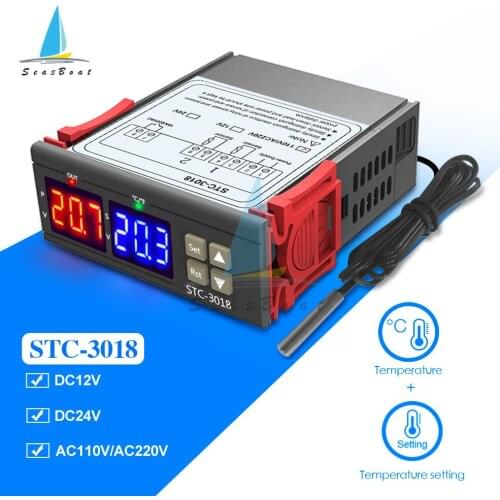 STC-3018 LED Digital Temperature Controller Thermostat Thermoregulator Incubator Heating Cooling 12V 24V 220V Two Relay Output