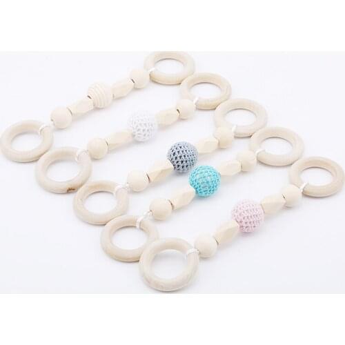 Baby Teether Beech Wood Ring Crochet Beads Wooden Bracelet Rattle Teething Chew Toys Dental Care Accessories