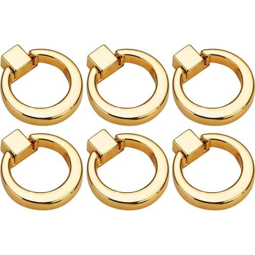 6pcs European Style Door Knob Single Hole Ring Furniture Handle Drawer Cupboard Kitchen Pull Handle - Golden