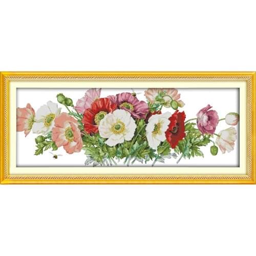 Everlasting Love Poppies (7) Chinese Cross Stitch Kits Ecological Cotton Clear Stamped Printed 14C DIY Gift Christmas Decoration