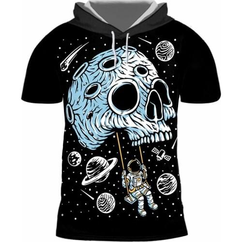 IFPD EU Size 3D Hooded T-shirt Men/Womens Space Astronaut Skull Planet Moon 3D Printing T Shirt Party Plus Size Funny Shirts