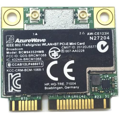 Card for HP Broadcom BCM94352HMB 4352 WiFi+ BT 4.0 867 Mbps Card 802.11ac SPS:724935-001