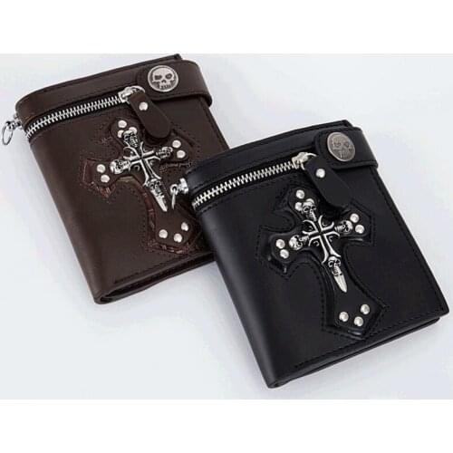 EU US Personality Male Short Wallet Coin Purse Men Skull Cross Locomotive Retro Wallet Zipper Leather Purse