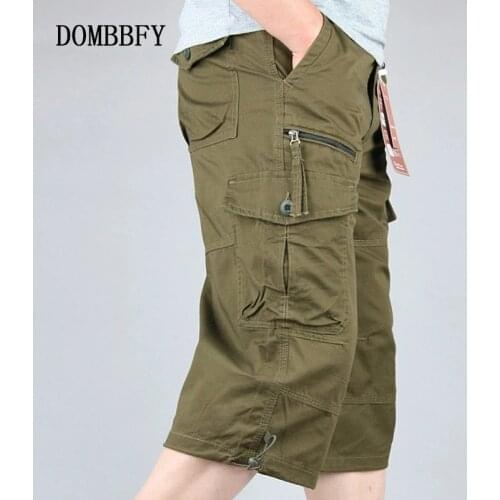 Summer Mens Casual Cotton Cargo Shorts Long Length Multi Pocket Capri Pants Male Military Camouflage Short Plus Size M-5XL