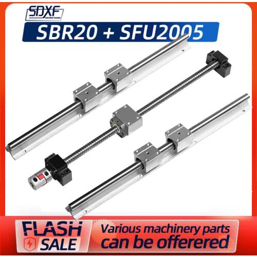 2pcs SBR20 Linear Rail+SFU2005 Ball Screw Any Length+2005 Nut +BKBF15 End Support+Coupling +2005 Nut Housing+4pc SBR20UU For XYZ